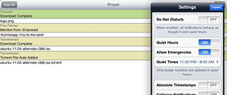 Prowl running on the iPad with its native interface.